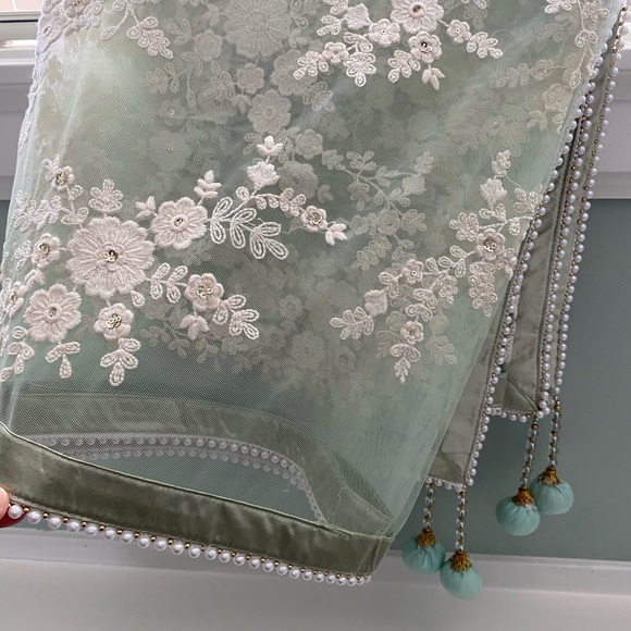 Mint Green Lace Chikinkari Lengha - Picture 6 of 8